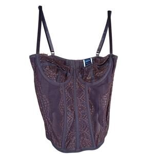SHEIN Brown Lace Corset Top Small Y2K Fairycore Grunge Coquette Indie Festival